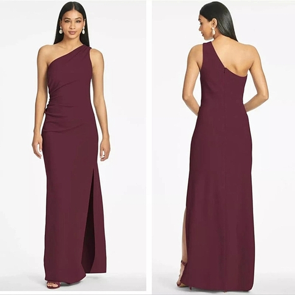New SACHIN + BABI Cece Gown Deep Wine One Shoulder 4 Way Stretch Size 12 - Picture 1 of 8